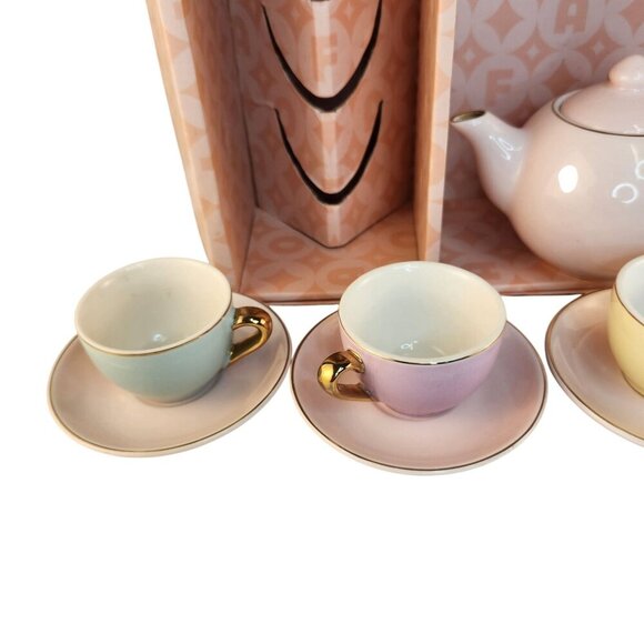 FAO Schwarz Hand-Glazed Ceramic Childs Tea Party Set - 10pc Pastel colors. - Picture 14 of 14